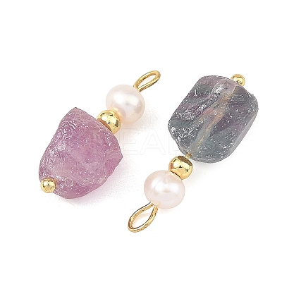Raw Rough Natural Fluorite and Pearl Pendants PALLOY-JF06010-1