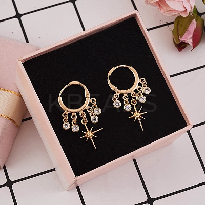 Star Brass Dangle Huggie Hoop Earrings EJEW-SW00001-06-1