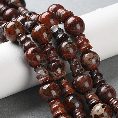 Natural Brecciated Jasper 3-Hole Guru Beads Strands G-K149-56-1