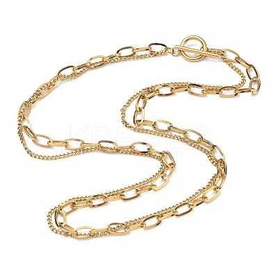 304 Stainless Steel Curb Chain & PaPerclip Chain 2-Strand OT Necklaces for Women NJEW-G193-02G-1