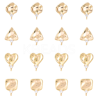 8Pcs 4 Styles Brass Micro Pave Cubic Zirconia Stud Earring Findings KK-YW0003-14-1