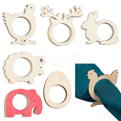 24 Pcs 6 Styles Wood Napkin Rings AJEW-GF0002-75-1