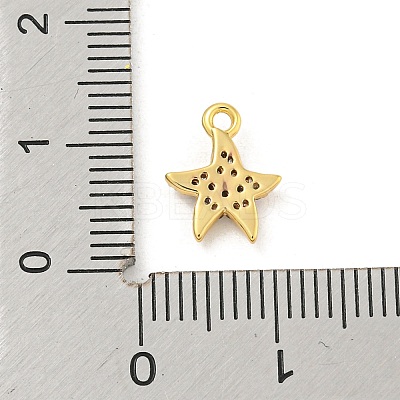 Starfish Rack Plating Brass Micro Pave Clear Cubic Zirconia Charms KK-P277-12G-1