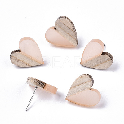 Transparent Resin & Wood Stud Earrings EJEW-N017-002A-D07-1