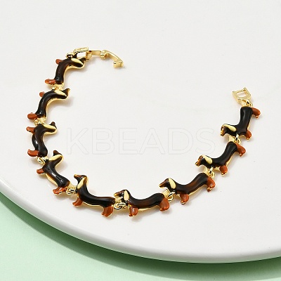 Brass Enamel Link Bracelets for Women BJEW-B149-03G-1