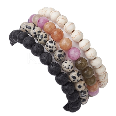4Pcs Constellation 8mm Round Natural Dalmation Jasper & White Jade Imitation Tourmaline BJEW-JB10640-1