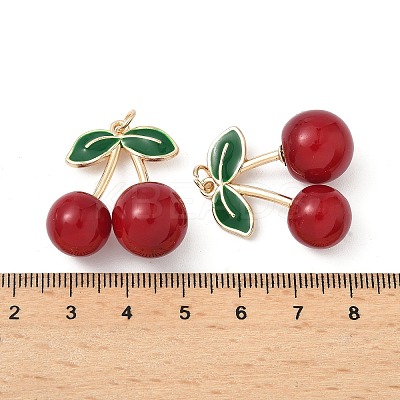Alloy Green Enamel & Resin Cherry Pendants PALLOY-S055-01G-B-1