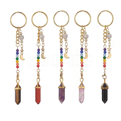 Chakra Natural Mixed Gemstone Bullet Pendant Keychain KEYC-JKC00448-1