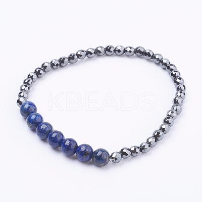 Faceted Non-Magnetic Synthetic Hematite Beads Stretch Bracelets BJEW-JB03265-1