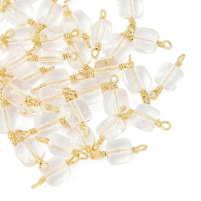 Glass Faceted Square Connector Charms KK-C097-09G-01-1
