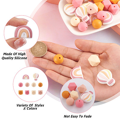 50Pcs 10 Style Food Grade Eco-Friendly Silicone Beads SIL-BT0001-03-1