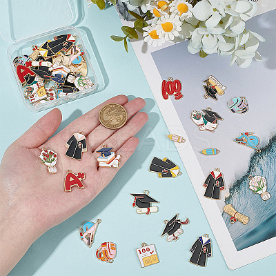 42Pcs 21 Styles Graduation Season Alloy Enamel Pendants ENAM-WR0001-10-1