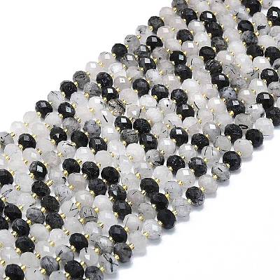 Natural Black Tourmalinated Quartz Beads Strands LS-G-P573-A62-01-1