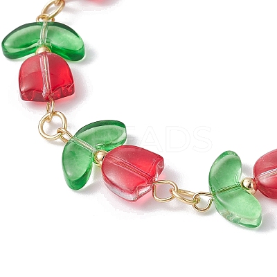 Glass Tulip Flower Beaded Bracelet with 304 Stainless Steel Clasps BJEW-JB09959-02-1