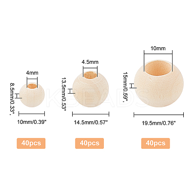 120Pcs 3 Style Natural Wood Beads WOOD-OC0001-92-1