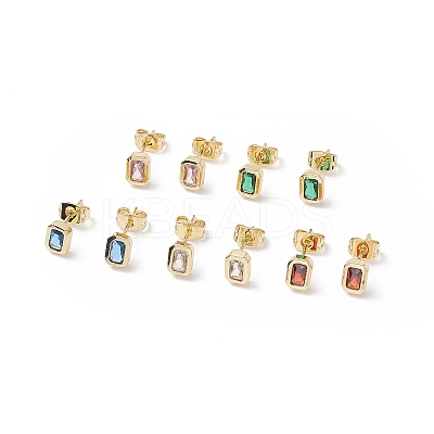 Cubic Zirconia Rectangle Stud Earrings EJEW-B014-23G-1