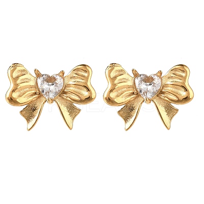 304 Stainless Steel Micro Pave Clear Cubic Zirconia Stud Earrings EJEW-I318-01G-01-1