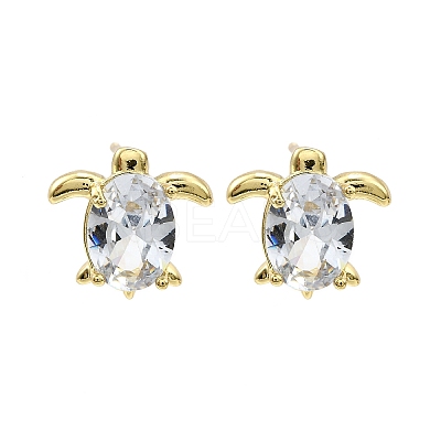 Brass Micro Pave Clear Cubic Zirconia Stud Earrings EJEW-H157-03G-01-1