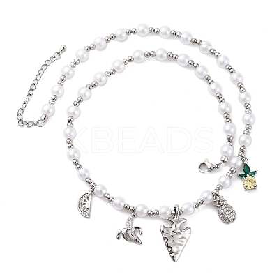 Brass Micro Pave Clear Cubic Zirconia Beaded Necklaces NJEW-Z059-05P-1