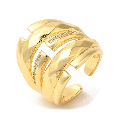 Brass Micro Pave Cubic Zirconia Open Cuff Rings RJEW-U008-49G-1