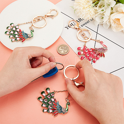 2Pcs 2 Colors Peacock Enamel Style Alloy Rhinestone Keychains KEYC-OC0001-37-1