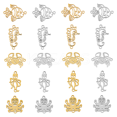 20Pcs 10 Styles 201 Stainless Steel Connector Charms STAS-DC0013-91-1