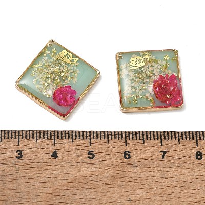 Plating Brass & Transparent Epoxy Resin & Dried Flower Pendants RE-CBAA153-05B-1