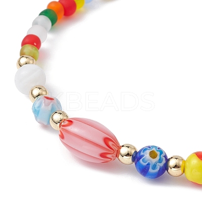 Handmade Millefiori Glass & Seed Beaded Stretch Bracelet BJEW-JB09488-1