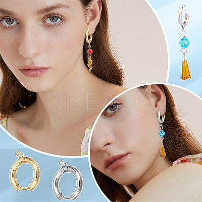 12Pcs 2 Colors 201 Stainless Steel Huggie Hoop Earring Findings STAS-DC0015-45-1