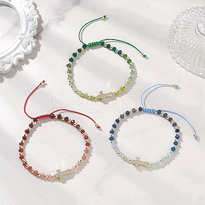 Dyed Natural Malaysia Jade Rondelle Beaded Braided Bead Bracelets BJEW-JB13395-1