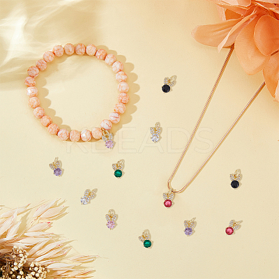 12PCS 6Colors Brass Micro Pave Cubic Zirconia Charms KK-DC0003-72-1