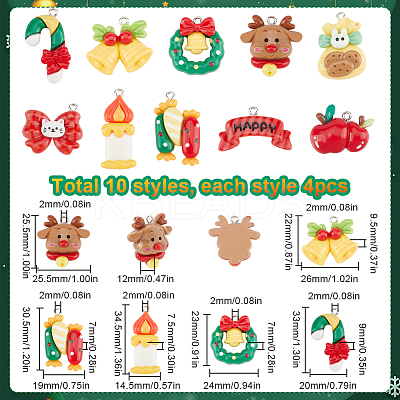 40Pcs 10 Styles Christmas Theme Plastic Pendants FIND-SC0011-40-1