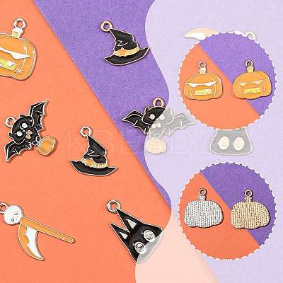 10Pcs 10 Styles Halloween Theme Alloy Enamel Pendants ENAM-FS0003-84-1