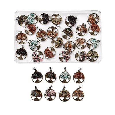 4 Sets 8 Styles Natural & Synthetic Mixed Stone Chip Pendants FIND-FH0006-04-1