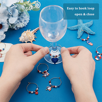 24Pcs 24 Style Independence Day Theme Alloy Enamel Wine Glass Charms AJEW-BC0003-94-1