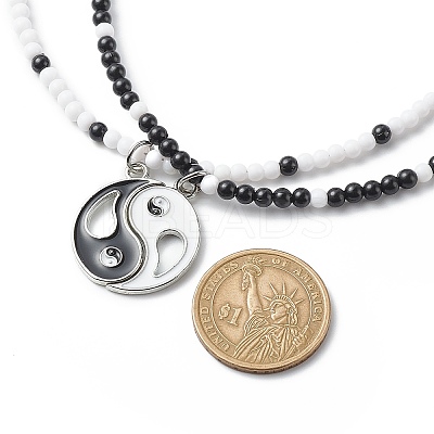 2Pcs 2 Colors Alloy Enamel Gossip/Yin Yang Matching Pendant Necklaces Set NJEW-JN04089-1