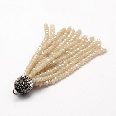 Electroplate Glass Bead Tassel Big Pendants EGLA-P024-01-1