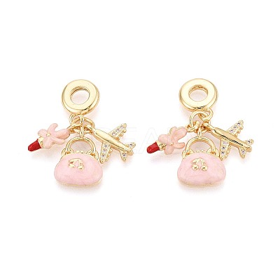 Brass Micro Pave Clear Cubic Zirconia and Enamel European Dangle Charms X-KK-T079-81G-1