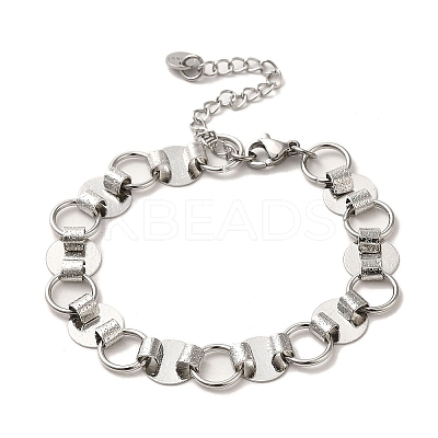 Non-Tarnish 304 Stainless Steel Flat Round Link Chain Bracelet BJEW-Q776-02B-01-1