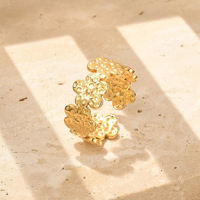 Flower 304 Stainless Stee Open Cuff Rings for Women RJEW-Q006-03D-G-1