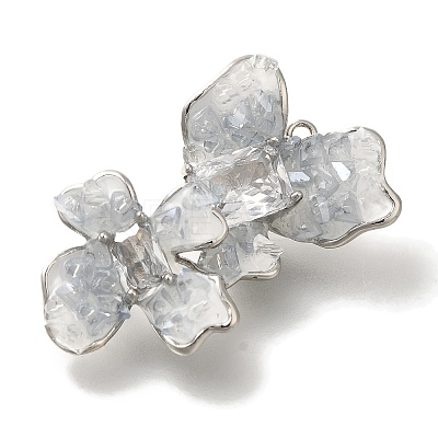 Brass Clear Cubic Zirconia & Glass Flower Connector Charms KK-K388-63P-1