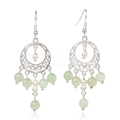 Flat Round Tibetan Style Alloy Natural Gemstone Chandelier Earrings EJEW-JE01883-1