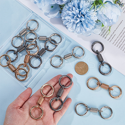 12Pcs 3 Colors Nordic Retro Zinc Alloy Double Spring Ring Clasps FIND-SC0012-87B-1