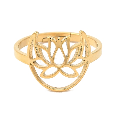 Ion Plating(IP) 304 Stainless Steel Hollow Lotus Adjustable Ring for Women RJEW-M149-30G-1