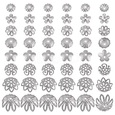 240Pcs 8 Style Stainless Steel Flower Bead Caps STAS-PH0004-27-1