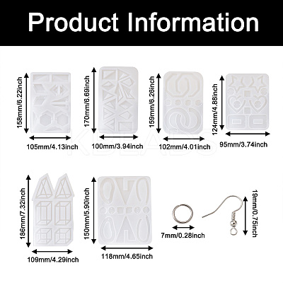 6Pcs DIY Geometry Earrings Silicone Resin Casting Molds DIY-CD0001-27-1