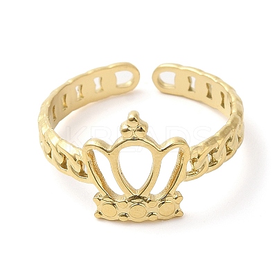 304 Stainless Steel Hollow Crown Open Cuff Ring for Women RJEW-I098-21G-1