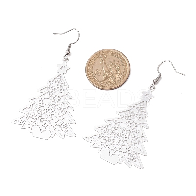 Non-Tarnish Hollow Christmas Tree 201 Stainless Steel Dangle Earrings for Women EJEW-JE05876-1