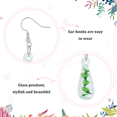 4 Pairs 4 Colors Glass Teardrop with Spiral Pattern Dangle Earring EJEW-FI0001-07-1