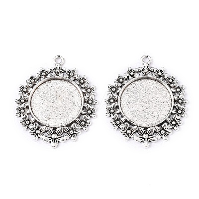 Tibetan Style Alloy Flat Round Pendant Cabochon Settings LS-TIBEP-S238-AS-NR-1